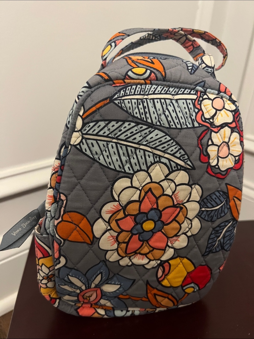 Vera Bradley Quilted Floral Mini Tote in Gray with Multicolor Blooms